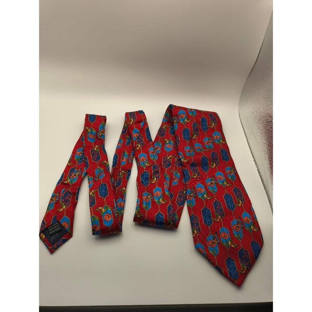 Ken‎ Scott Silk Necktie Italy Red Floral Butterfly Red Blue Men's Fashion
